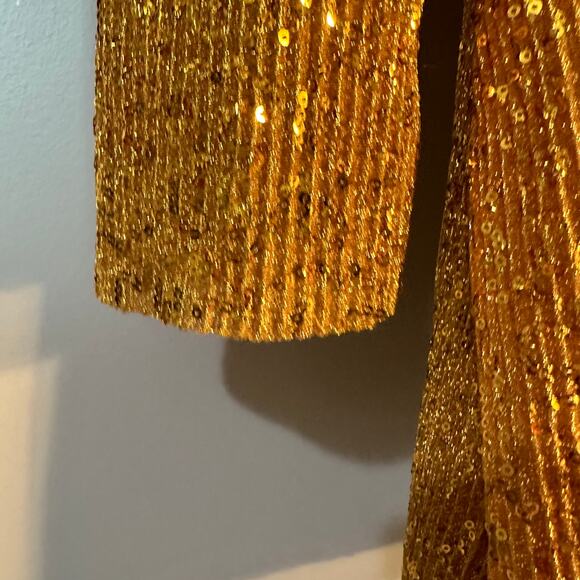 NWOT STINE GOYA Odis Gold Sequined Designer Plissé-Knitted Mini Dress SZ XS & S - Picture 13 of 16